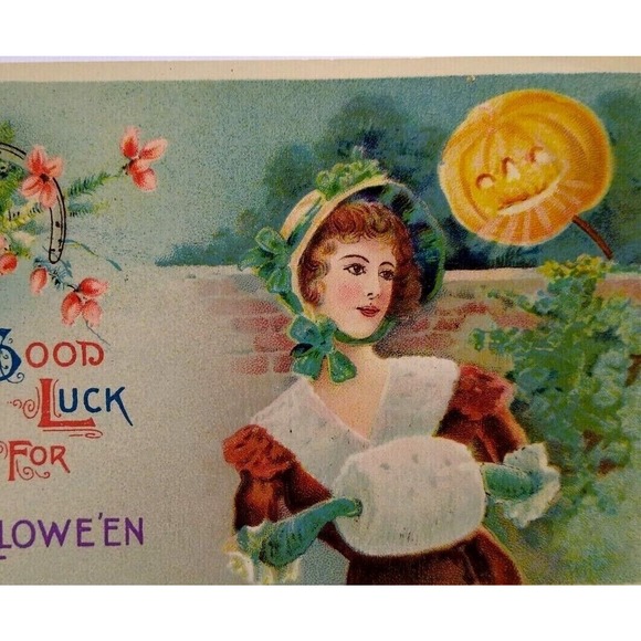 Victorian Lady Pumpkin Head Halloween Postcard Gottschalk Dreyfuss & Davis 2470